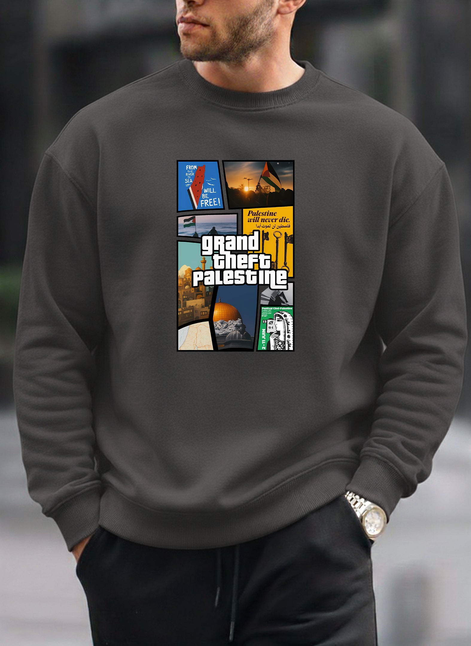 Grand Theft Palestine oversized round sweatshirt