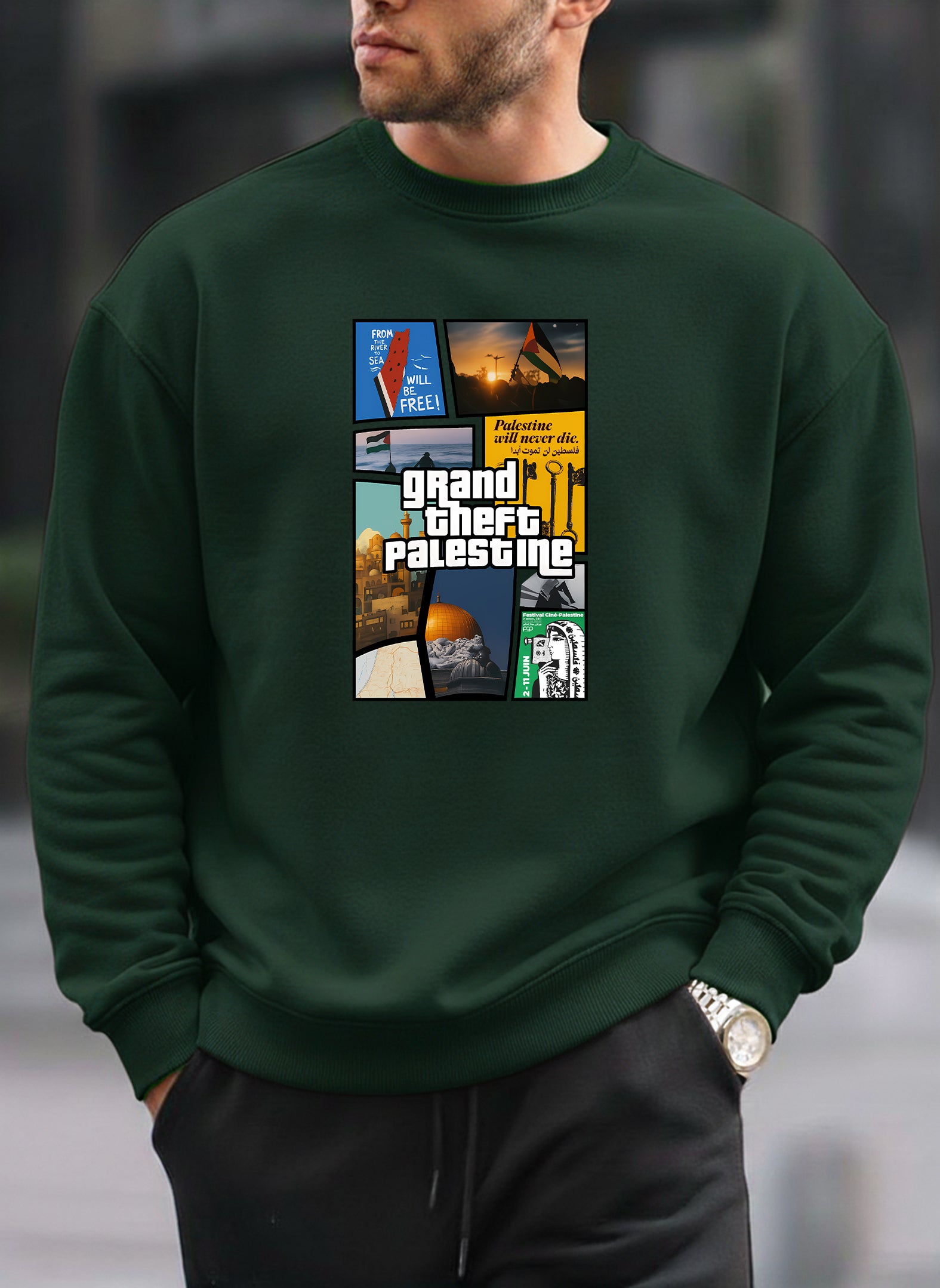 Grand Theft Palestine oversized round sweatshirt