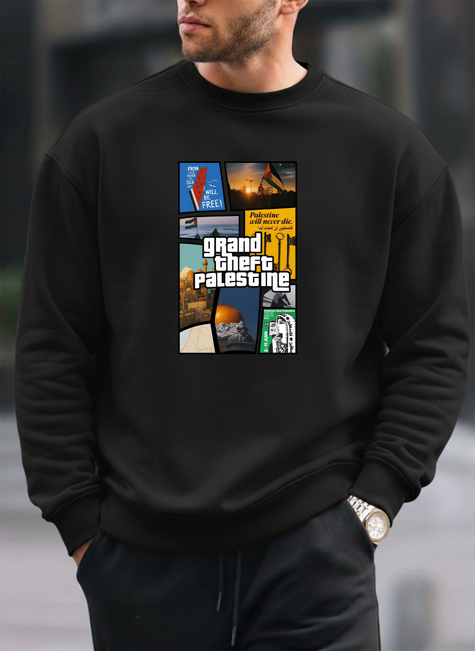 Grand Theft Palestine oversized round sweatshirt