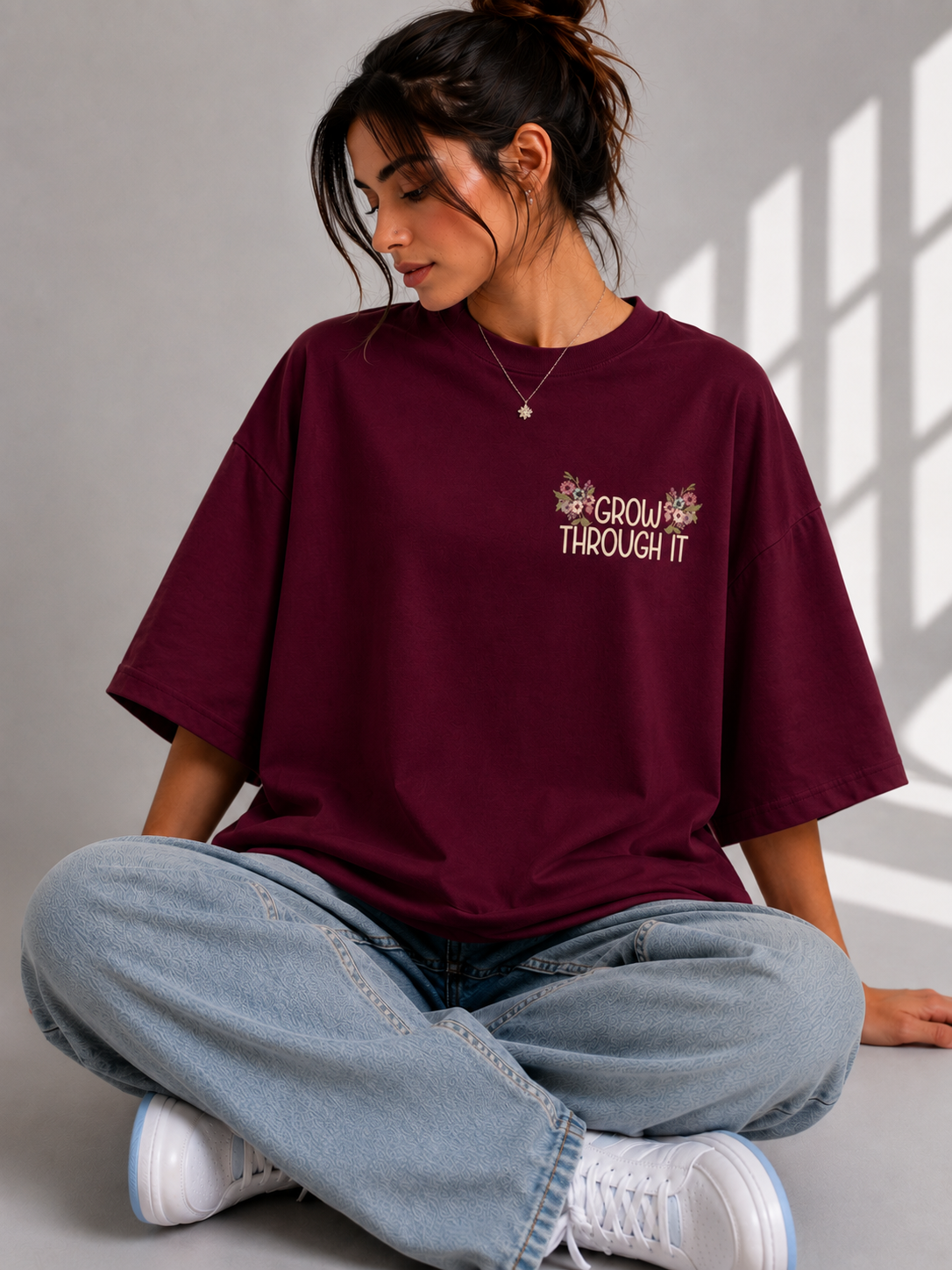 Grow Through It Oversize T-shirt Printed T-shirt (Girls)