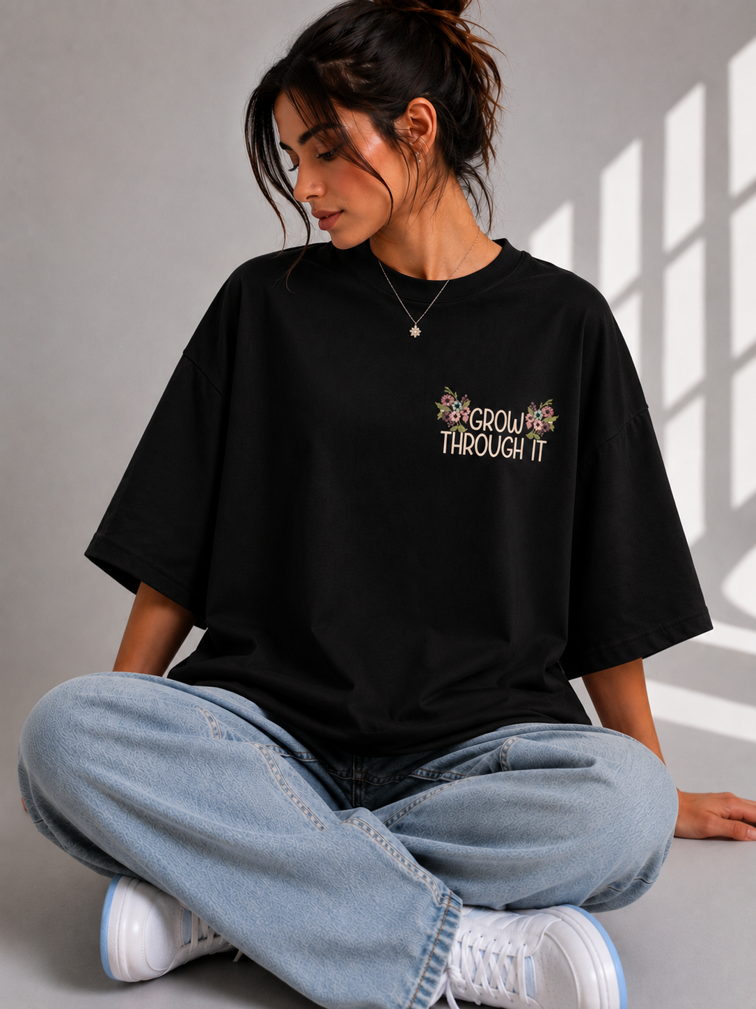 Grow Through It Oversize T-shirt Printed T-shirt (Girls)