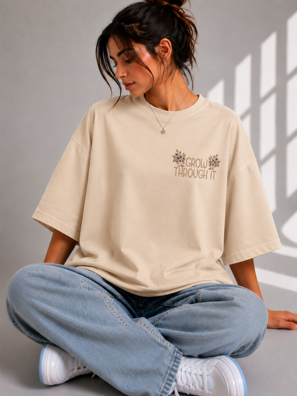 Grow Through It Oversize T-shirt Printed T-shirt (Girls)