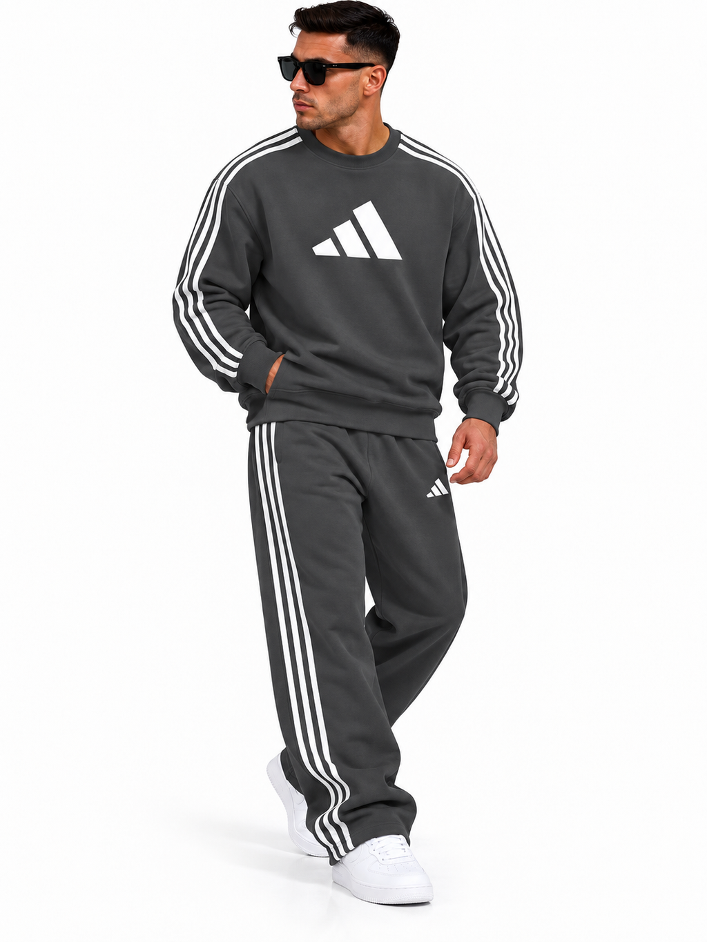 Full Adidas Set - Round Sweatshirt with wide leg Pants