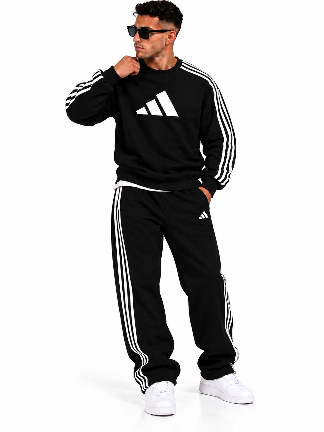 Full Adidas Set - Round Sweatshirt with wide leg Pants