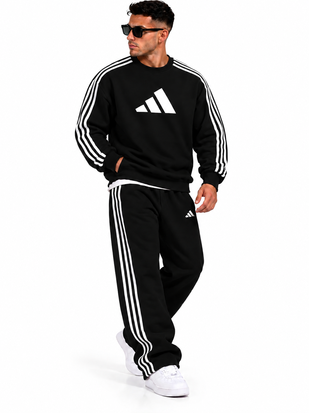 Full Adidas Set - Round Sweatshirt with wide leg Pants