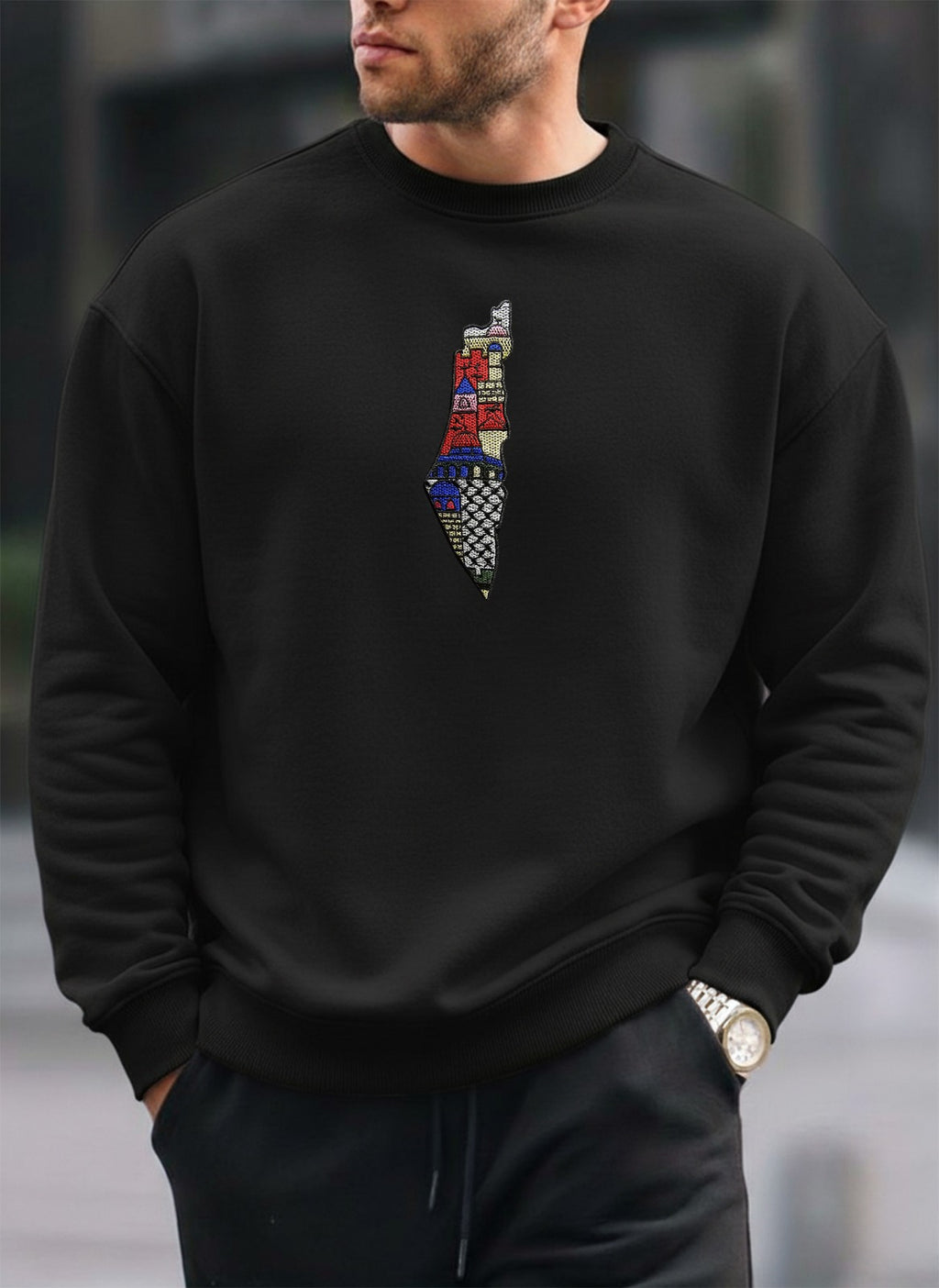 Palestine Embroidered oversized round sweatshirt