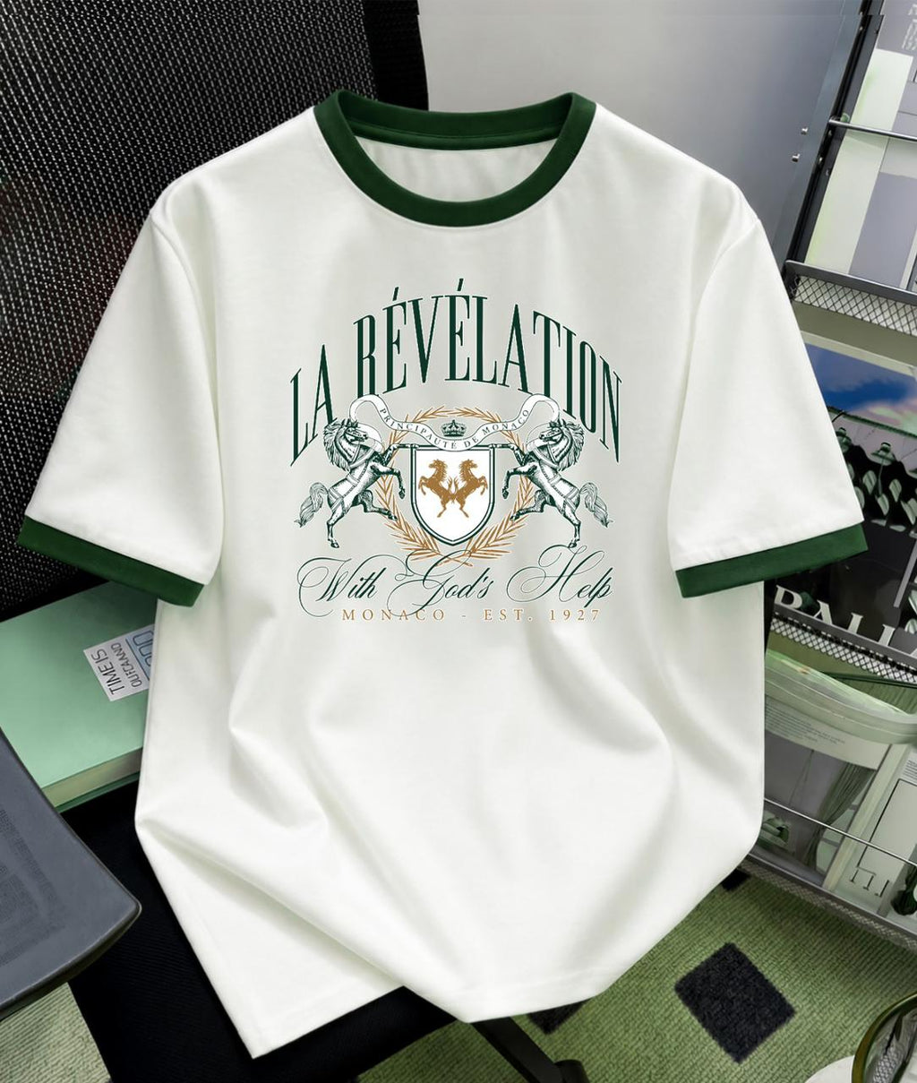Retro Heraldic Graphic Ringer printed Regular T-shirt