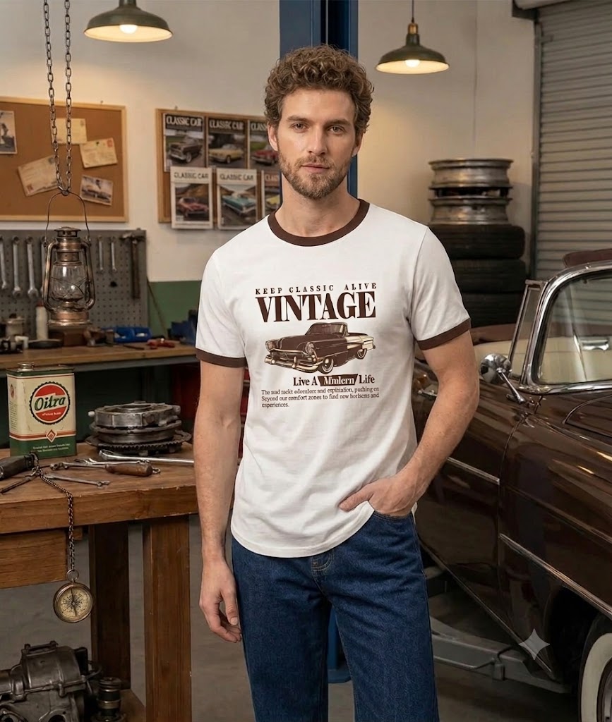 New Vintage Tesla Regular Ringer printed T-shirt