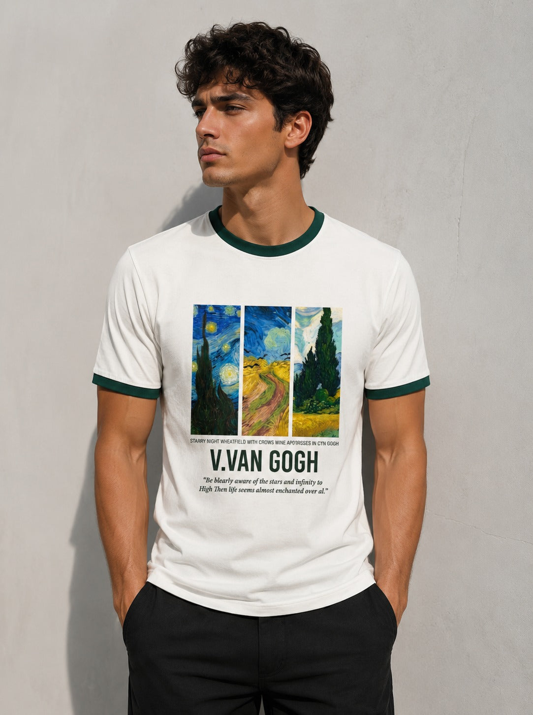 Van Gogh Regular Ringer printed T-shirt
