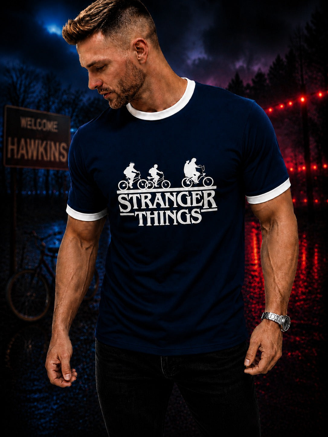 Stranger Things Regular Ringer printed T-shirt