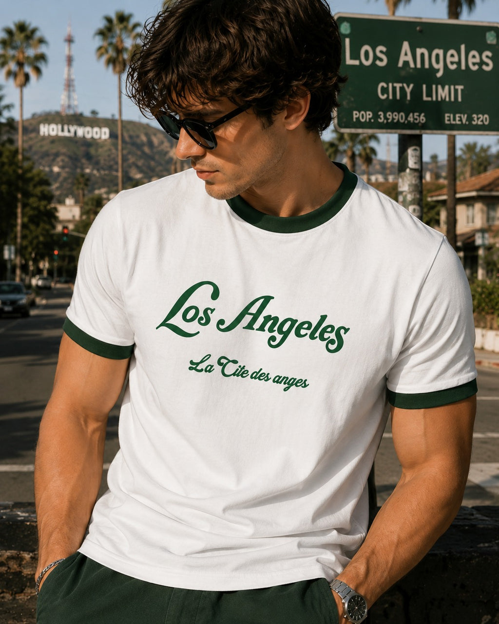 Los Angeles Tesla Regular Ringer printed T-shirt