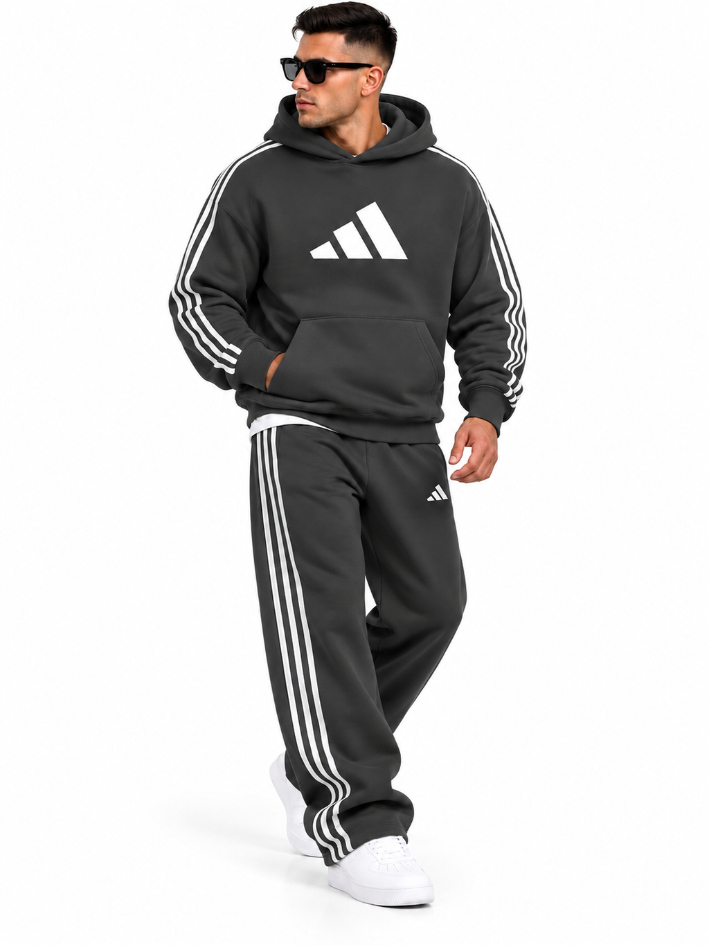 Full Adidas Set - oversized Hoodie with Wide leg Pants