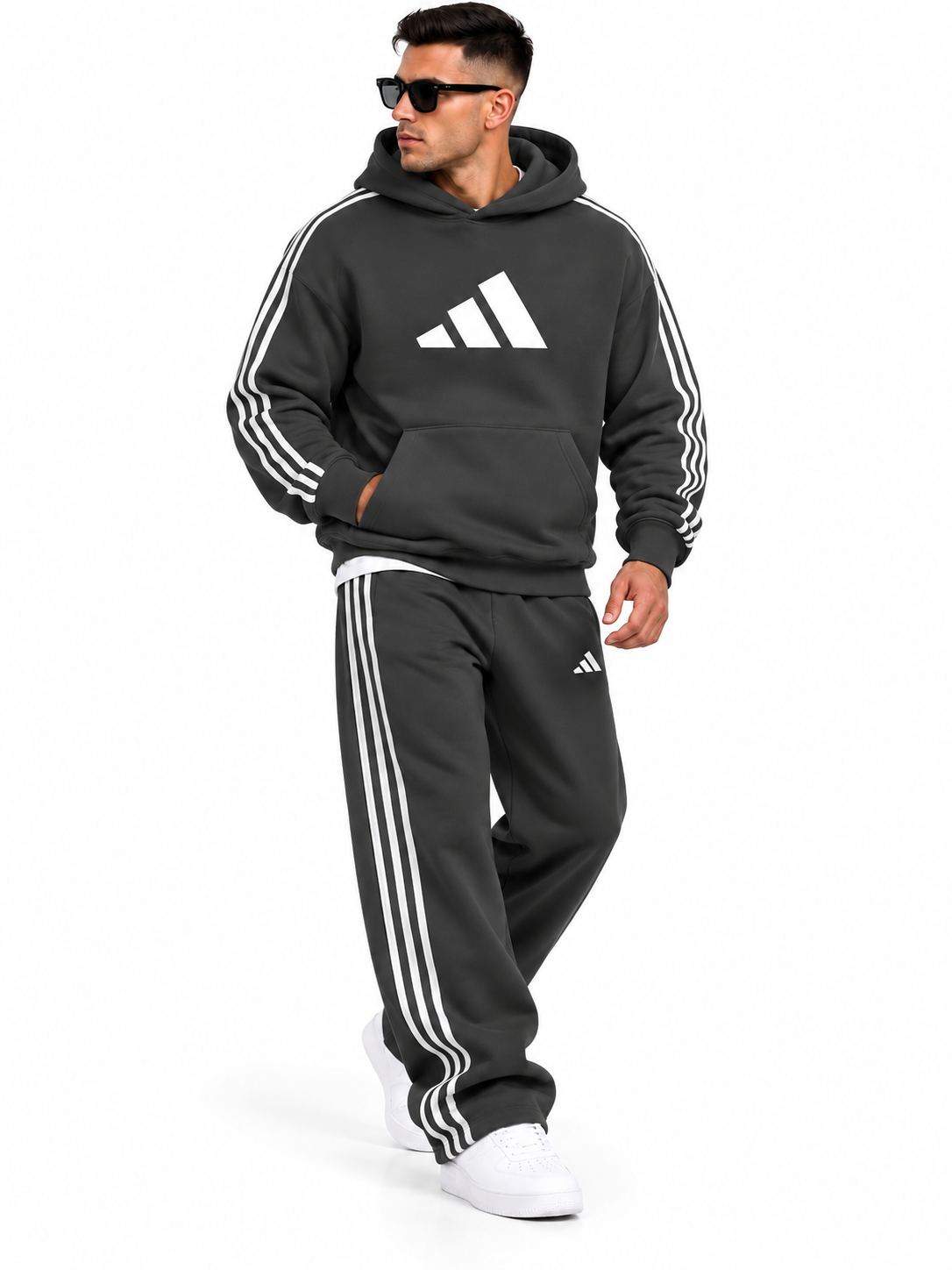 Full Adidas Set - oversized Hoodie with Wide leg Pants