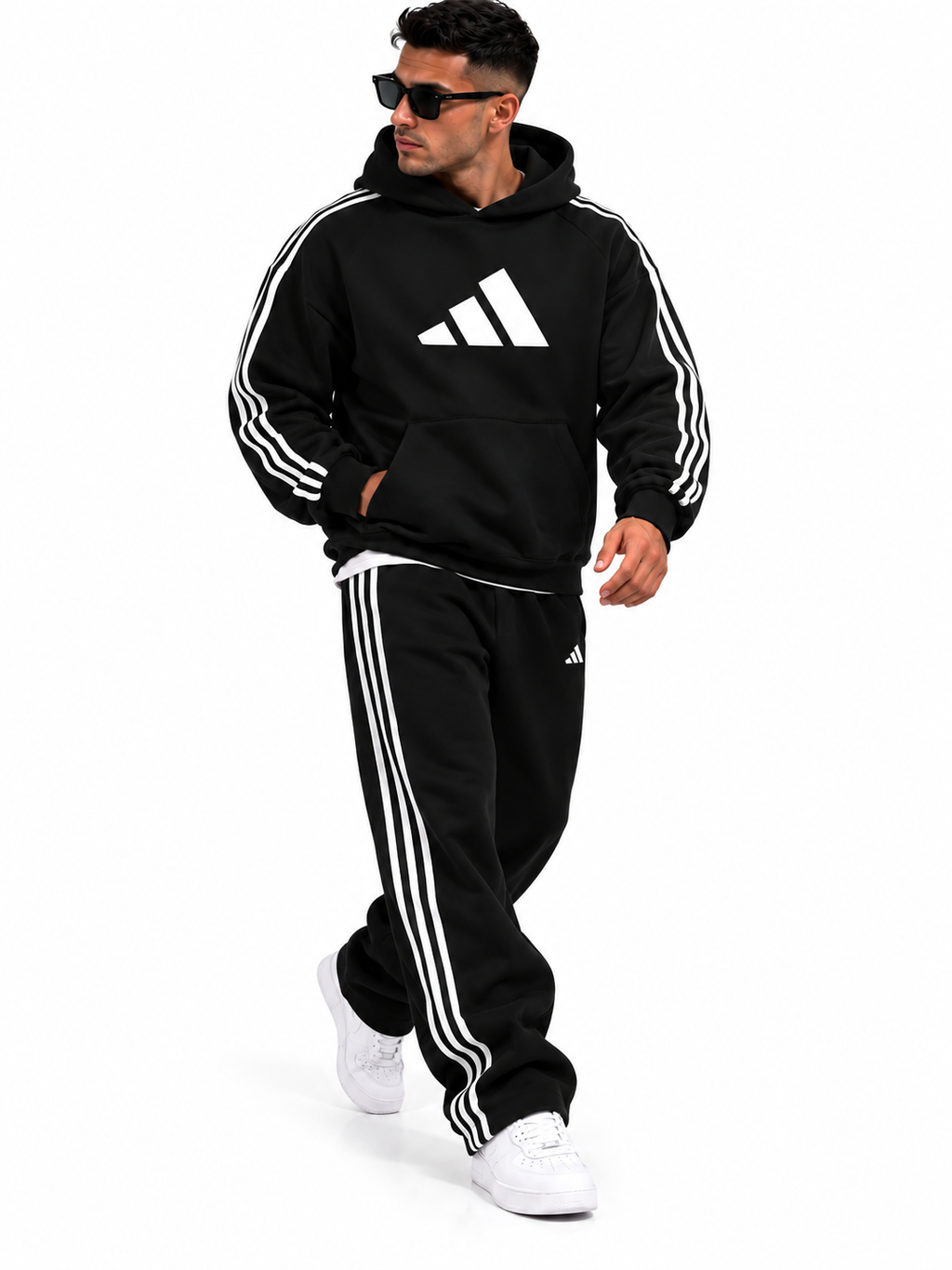 Full Adidas Set - oversized Hoodie with Wide leg Pants